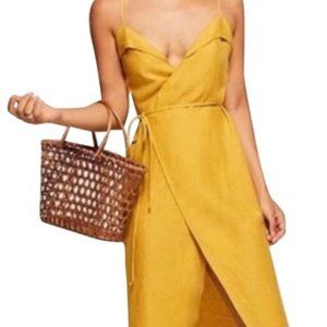 Reformation Gold Cruz Linen Sunflower Golden Yellow Wrap Mini Short Casual Dress